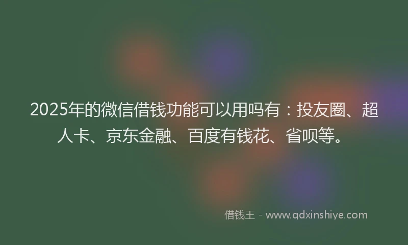 2025年的微信借钱功能可以用吗有：投友圈、超人卡、京东金融、百度有钱花、省呗等。