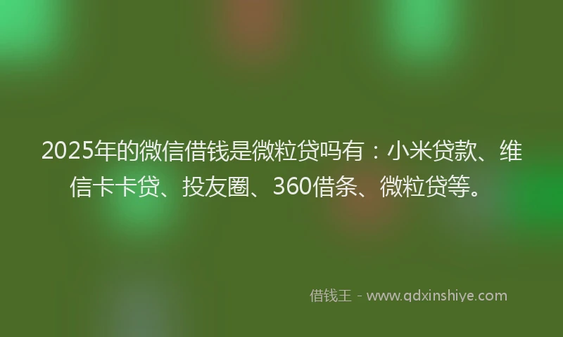 2025年的微信借钱是微粒贷吗有：小米贷款、维信卡卡贷、投友圈、360借条、微粒贷等。
