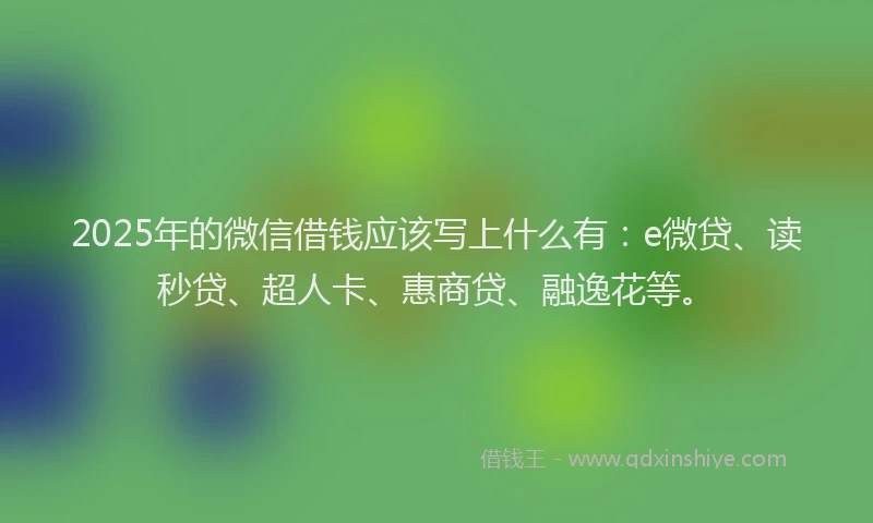 2025年的微信借钱应该写上什么有：e微贷、读秒贷、超人卡、惠商贷、融逸花等。