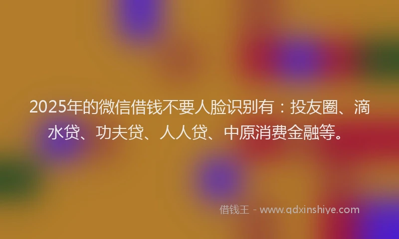 2025年的微信借钱不要人脸识别有：投友圈、滴水贷、功夫贷、人人贷、中原消费金融等。