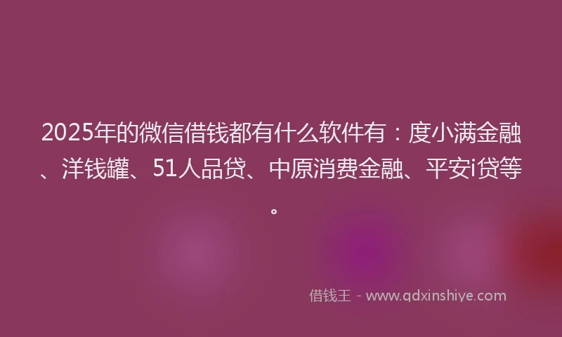 2025年的微信借钱都有什么软件有：度小满金融、洋钱罐、51人品贷、中原消费金融、平安i贷等。