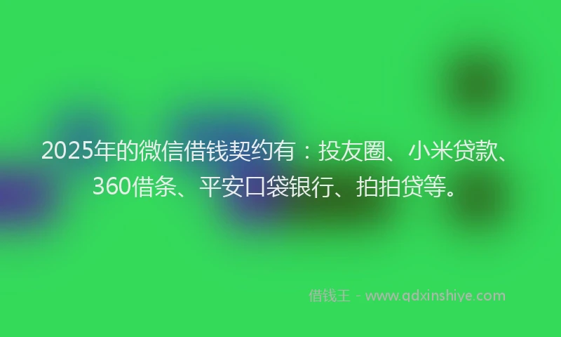 2025年的微信借钱契约有：投友圈、小米贷款、360借条、平安口袋银行、拍拍贷等。