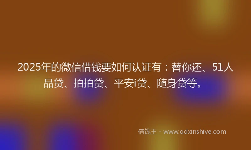 2025年的微信借钱要如何认证有：替你还、51人品贷、拍拍贷、平安i贷、随身贷等。