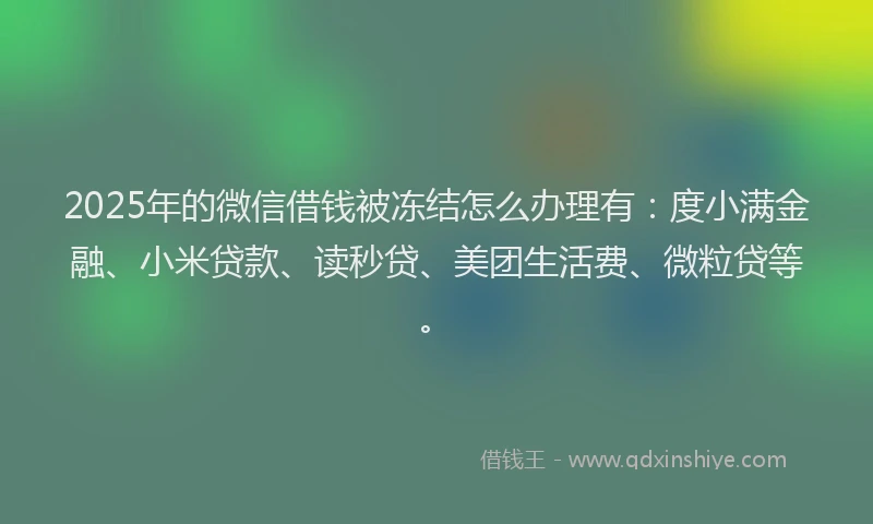 2025年的微信借钱被冻结怎么办理有：度小满金融、小米贷款、读秒贷、美团生活费、微粒贷等。