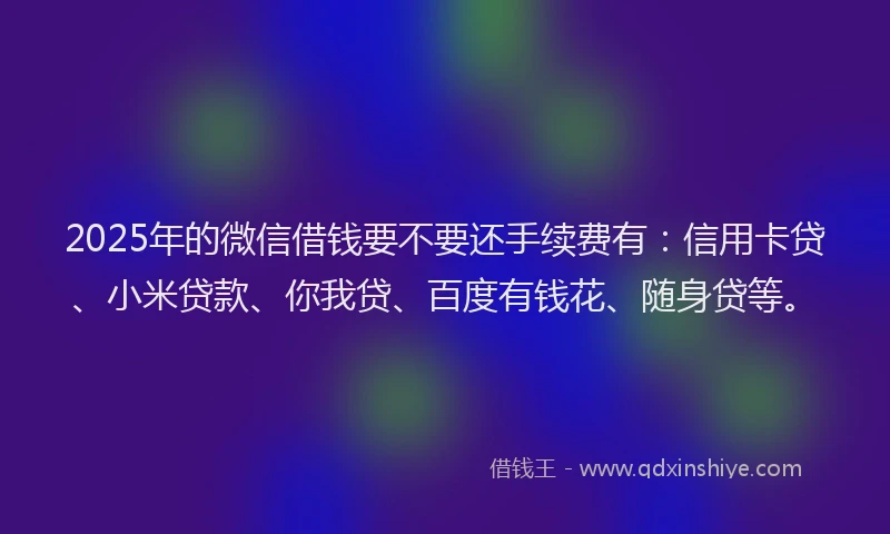 2025年的微信借钱要不要还手续费有：信用卡贷、小米贷款、你我贷、百度有钱花、随身贷等。