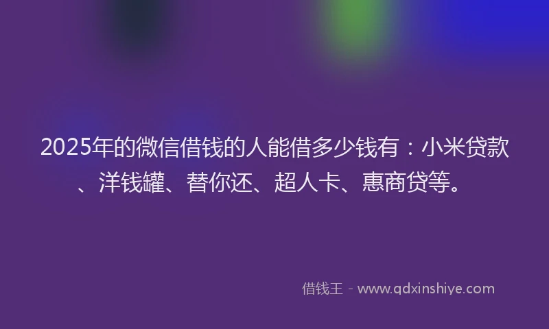 2025年的微信借钱的人能借多少钱有：小米贷款、洋钱罐、替你还、超人卡、惠商贷等。
