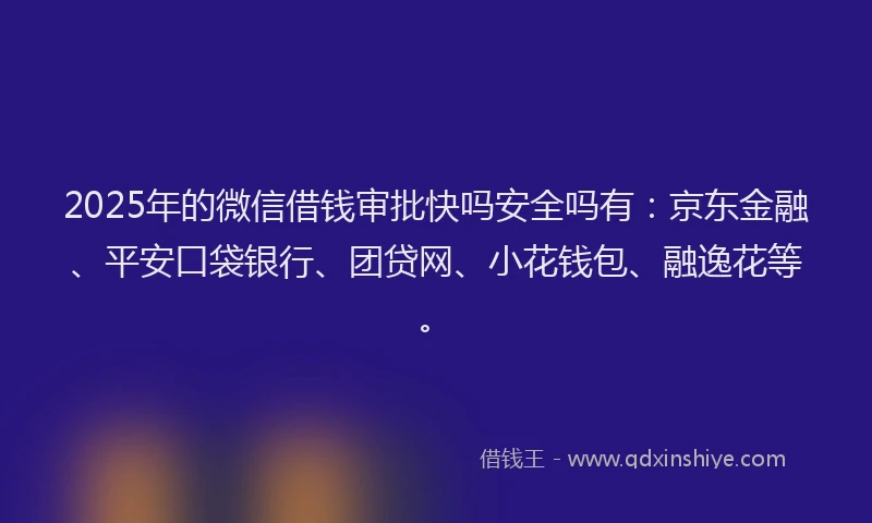 2025年的微信借钱审批快吗安全吗有：京东金融、平安口袋银行、团贷网、小花钱包、融逸花等。