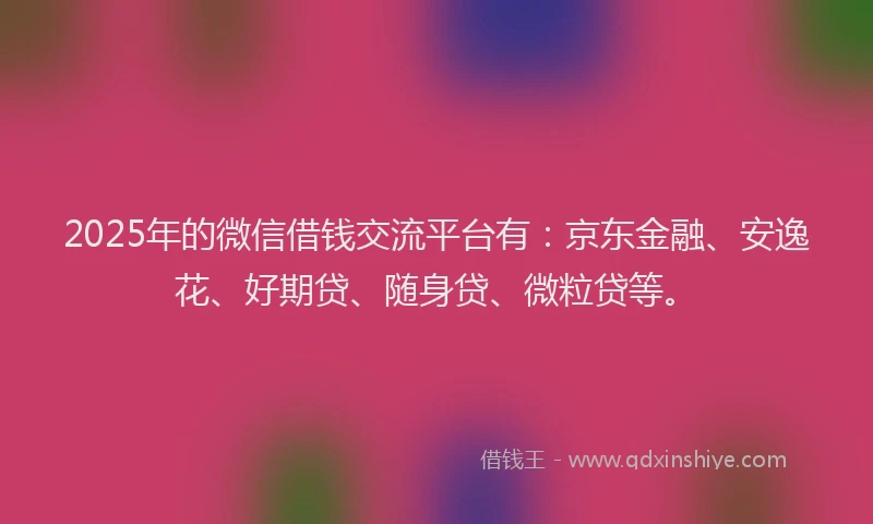 2025年的微信借钱交流平台有：京东金融、安逸花、好期贷、随身贷、微粒贷等。