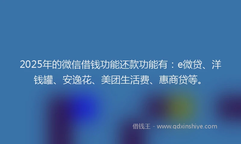 2025年的微信借钱功能还款功能有：e微贷、洋钱罐、安逸花、美团生活费、惠商贷等。
