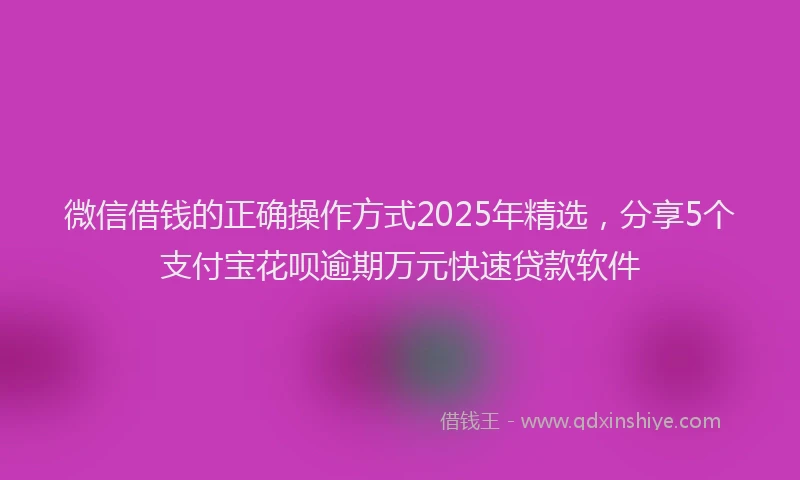 微信借钱的正确操作方式2025年精选，分享5个支付宝花呗逾期万元快速贷款软件