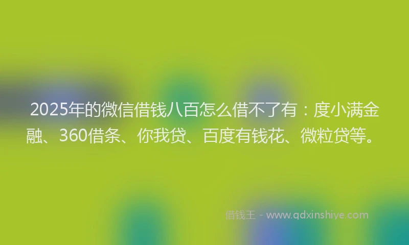 2025年的微信借钱八百怎么借不了有：度小满金融、360借条、你我贷、百度有钱花、微粒贷等。