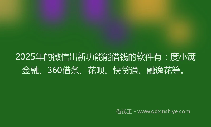 2025年的微信出新功能能借钱的软件有：度小满金融、360借条、花呗、快贷通、融逸花等。