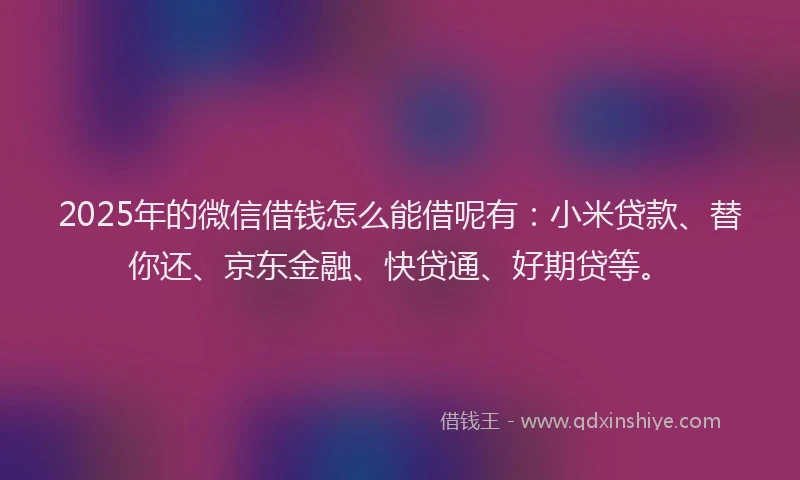 2025年的微信借钱怎么能借呢有：小米贷款、替你还、京东金融、快贷通、好期贷等。