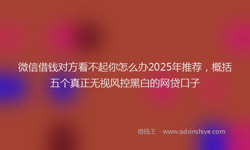 微信借钱对方看不起你怎么办2025年推荐，概括五个真正无视风控黑白的网贷口子