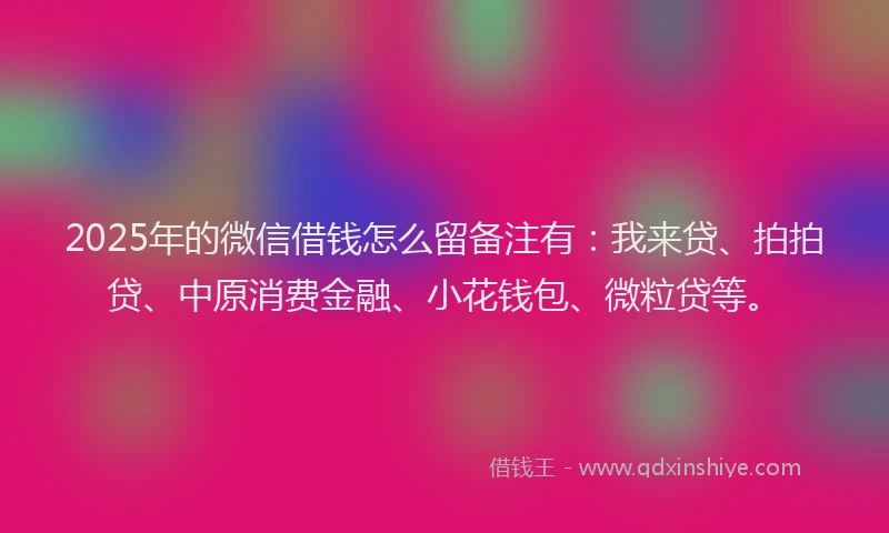 2025年的微信借钱怎么留备注有：我来贷、拍拍贷、中原消费金融、小花钱包、微粒贷等。