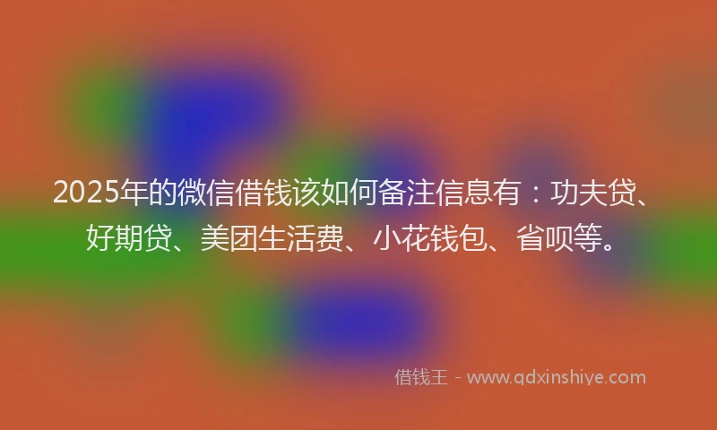 2025年的微信借钱该如何备注信息有：功夫贷、好期贷、美团生活费、小花钱包、省呗等。