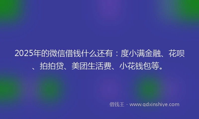 2025年的微信借钱什么还有：度小满金融、花呗、拍拍贷、美团生活费、小花钱包等。