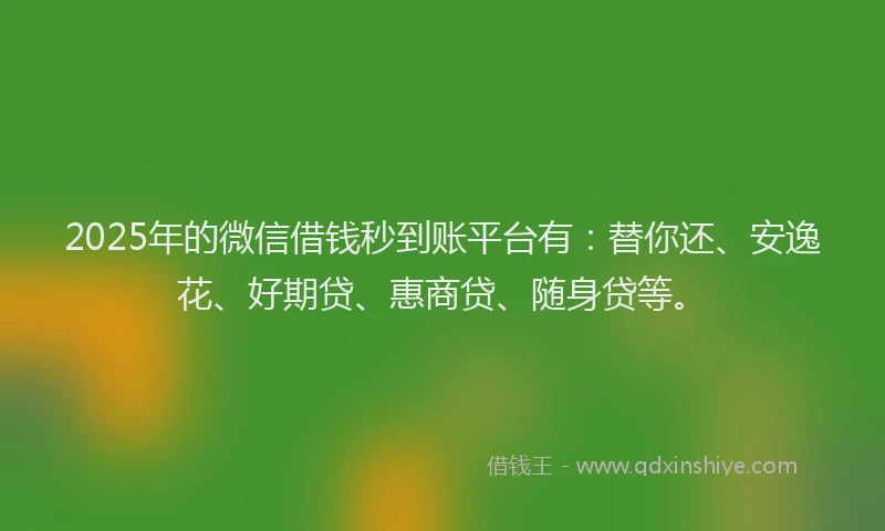 2025年的微信借钱秒到账平台有：替你还、安逸花、好期贷、惠商贷、随身贷等。