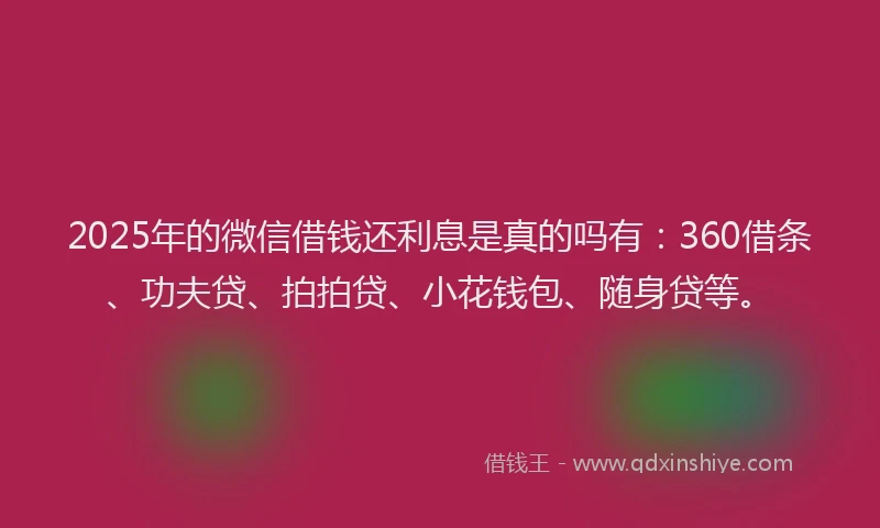 2025年的微信借钱还利息是真的吗有：360借条、功夫贷、拍拍贷、小花钱包、随身贷等。