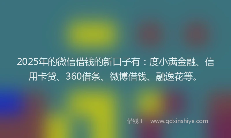 2025年的微信借钱的新口子有：度小满金融、信用卡贷、360借条、微博借钱、融逸花等。