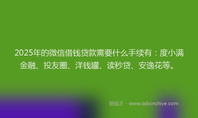 2025年的微信借钱贷款需要什么手续有：度小满金融、投友圈、洋钱罐、读秒贷、安逸花等。