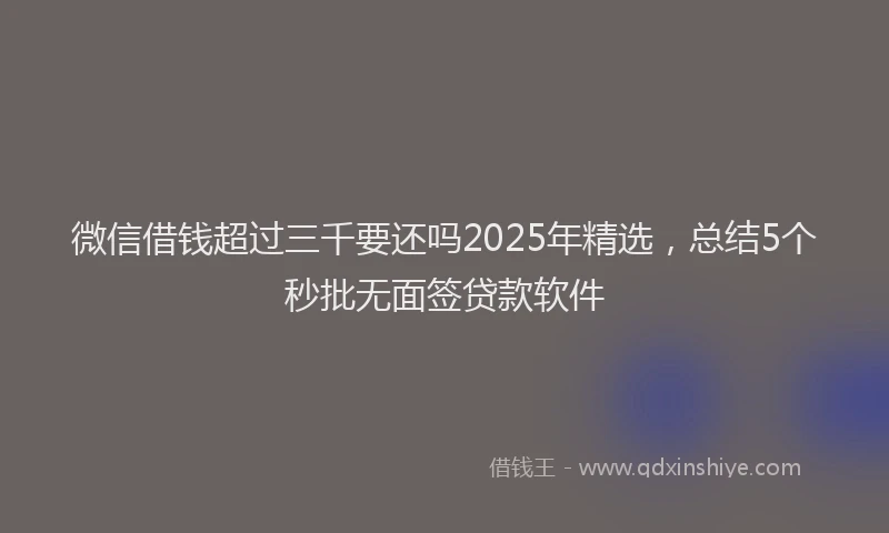 微信借钱超过三千要还吗2025年精选，总结5个秒批无面签贷款软件