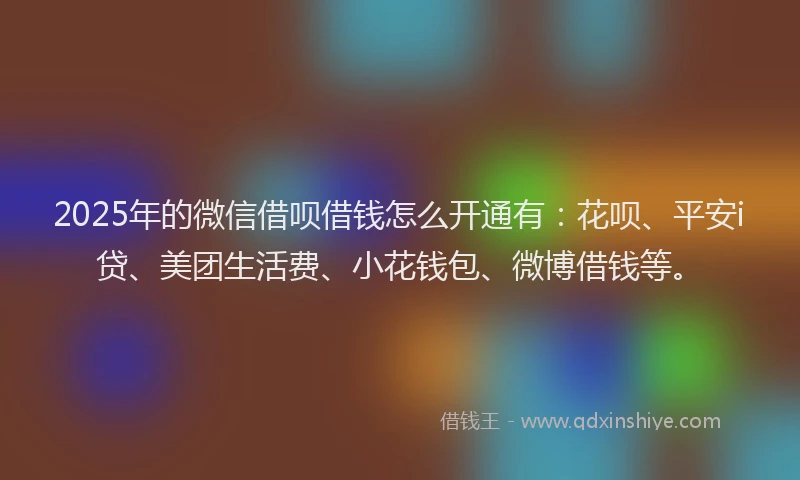 2025年的微信借呗借钱怎么开通有：花呗、平安i贷、美团生活费、小花钱包、微博借钱等。