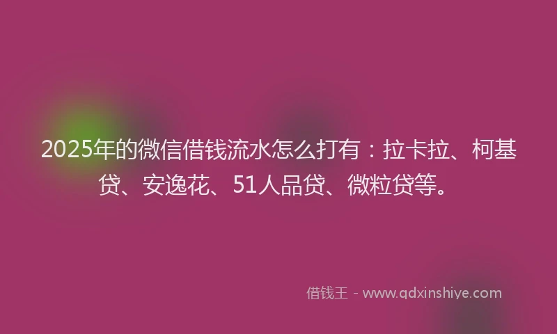 2025年的微信借钱流水怎么打有：拉卡拉、柯基贷、安逸花、51人品贷、微粒贷等。