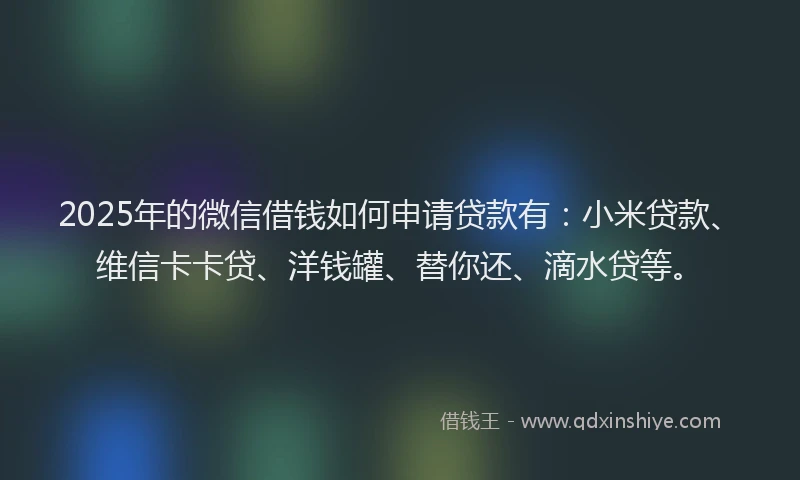2025年的微信借钱如何申请贷款有：小米贷款、维信卡卡贷、洋钱罐、替你还、滴水贷等。