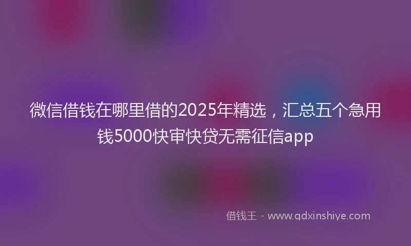 微信借钱在哪里借的2025年精选，汇总五个急用钱5000快审快贷无需征信app