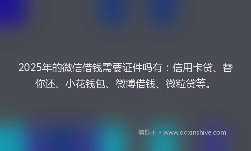 2025年的微信借钱需要证件吗有：信用卡贷、替你还、小花钱包、微博借钱、微粒贷等。