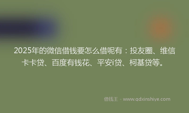 2025年的微信借钱要怎么借呢有：投友圈、维信卡卡贷、百度有钱花、平安i贷、柯基贷等。