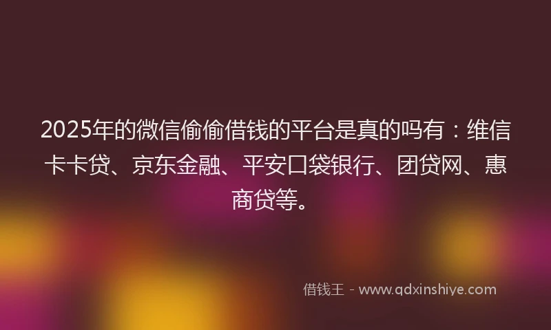 2025年的微信偷偷借钱的平台是真的吗有：维信卡卡贷、京东金融、平安口袋银行、团贷网、惠商贷等。