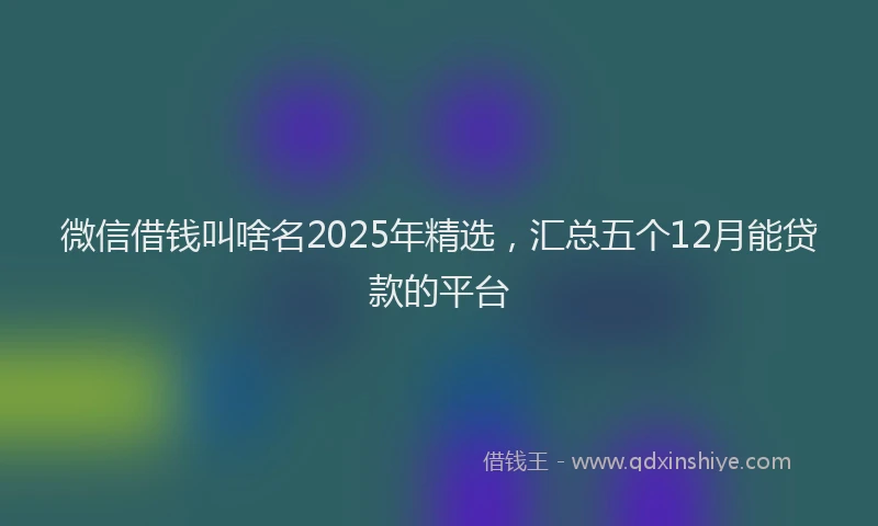 微信借钱叫啥名2025年精选，汇总五个12月能贷款的平台