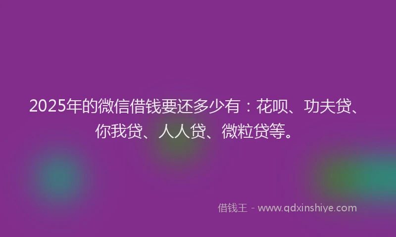 2025年的微信借钱要还多少有：花呗、功夫贷、你我贷、人人贷、微粒贷等。