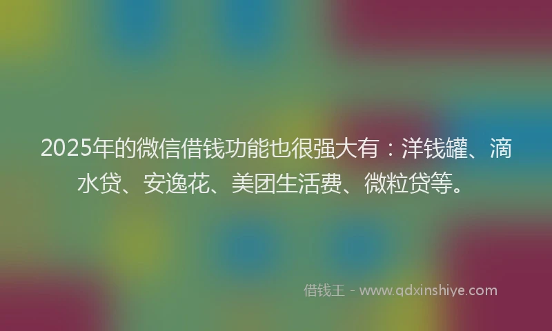 2025年的微信借钱功能也很强大有：洋钱罐、滴水贷、安逸花、美团生活费、微粒贷等。