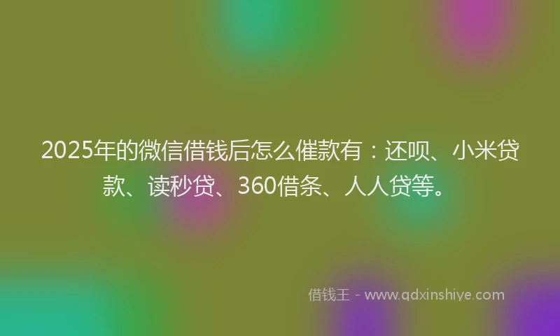 2025年的微信借钱后怎么催款有：还呗、小米贷款、读秒贷、360借条、人人贷等。