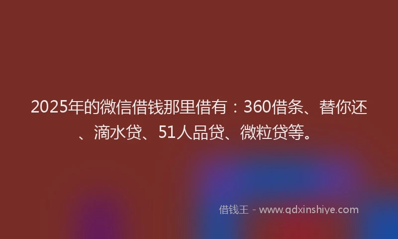 2025年的微信借钱那里借有：360借条、替你还、滴水贷、51人品贷、微粒贷等。