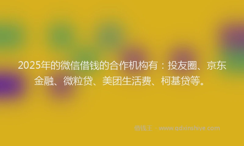 2025年的微信借钱的合作机构有：投友圈、京东金融、微粒贷、美团生活费、柯基贷等。
