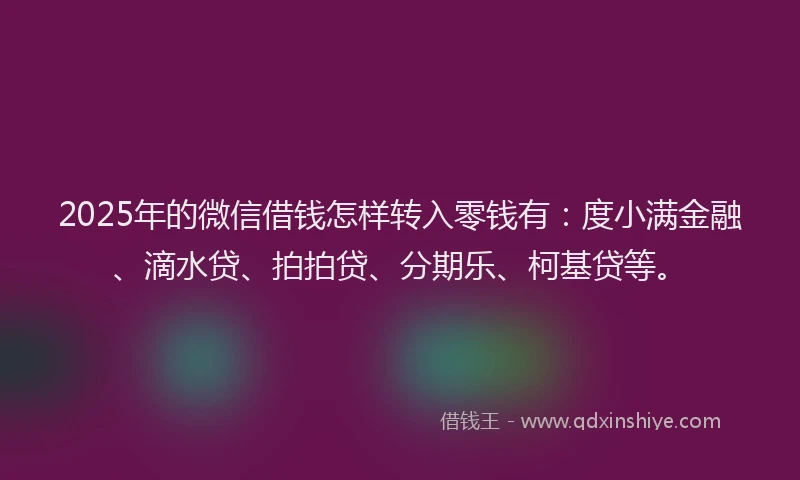 2025年的微信借钱怎样转入零钱有：度小满金融、滴水贷、拍拍贷、分期乐、柯基贷等。