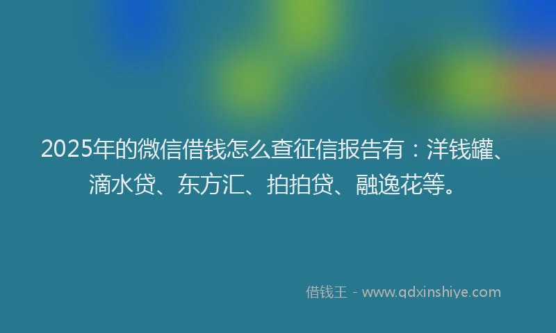 2025年的微信借钱怎么查征信报告有：洋钱罐、滴水贷、东方汇、拍拍贷、融逸花等。