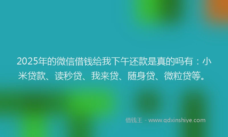2025年的微信借钱给我下午还款是真的吗有：小米贷款、读秒贷、我来贷、随身贷、微粒贷等。