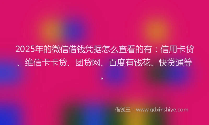2025年的微信借钱凭据怎么查看的有：信用卡贷、维信卡卡贷、团贷网、百度有钱花、快贷通等。