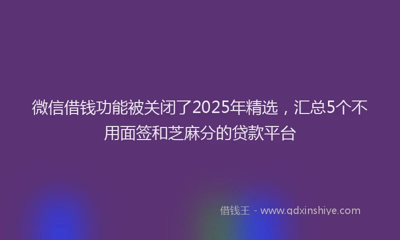 微信借钱功能被关闭了2025年精选，汇总5个不用面签和芝麻分的贷款平台