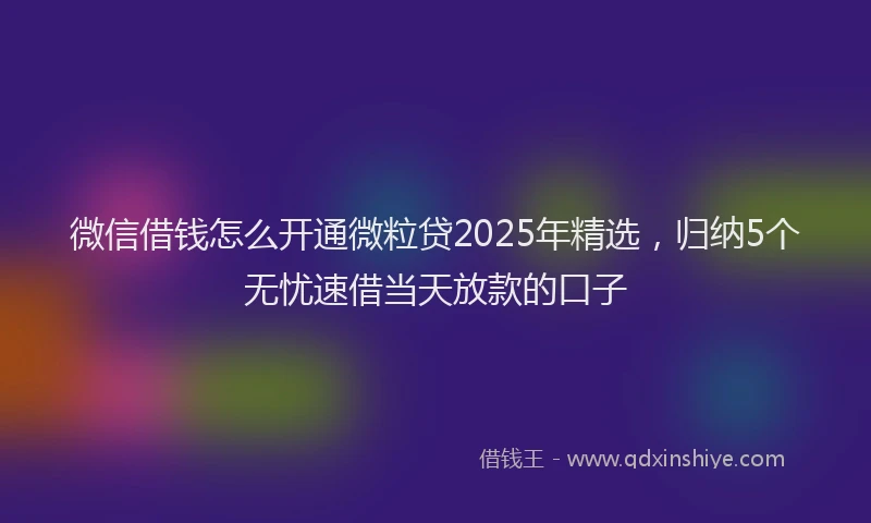 微信借钱怎么开通微粒贷2025年精选，归纳5个无忧速借当天放款的口子