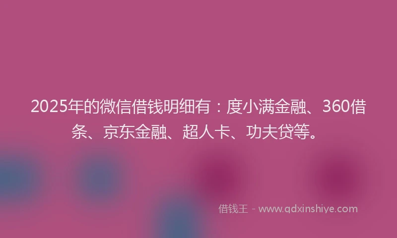 2025年的微信借钱明细有：度小满金融、360借条、京东金融、超人卡、功夫贷等。
