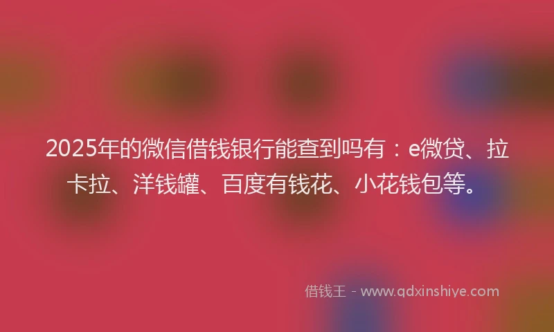 2025年的微信借钱银行能查到吗有：e微贷、拉卡拉、洋钱罐、百度有钱花、小花钱包等。