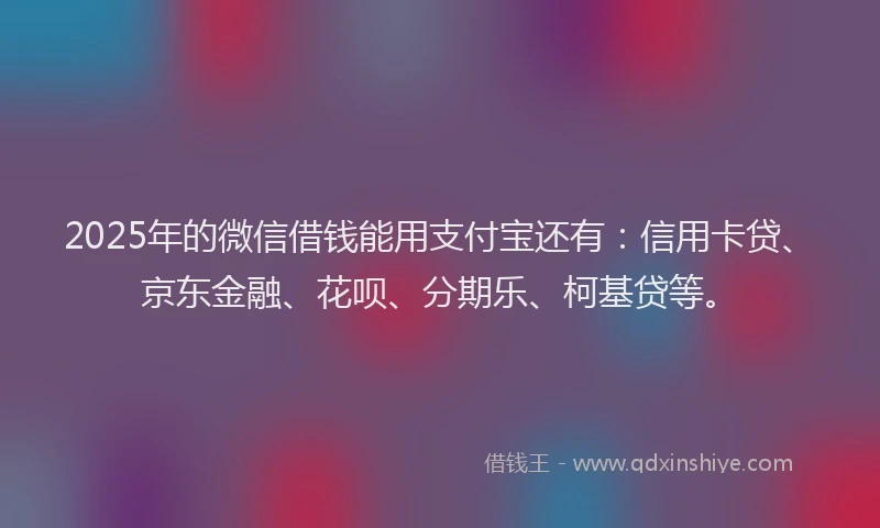 2025年的微信借钱能用支付宝还有：信用卡贷、京东金融、花呗、分期乐、柯基贷等。