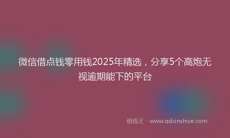 微信借点钱零用钱2025年精选，分享5个高炮无视逾期能下的平台