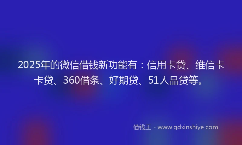 2025年的微信借钱新功能有：信用卡贷、维信卡卡贷、360借条、好期贷、51人品贷等。